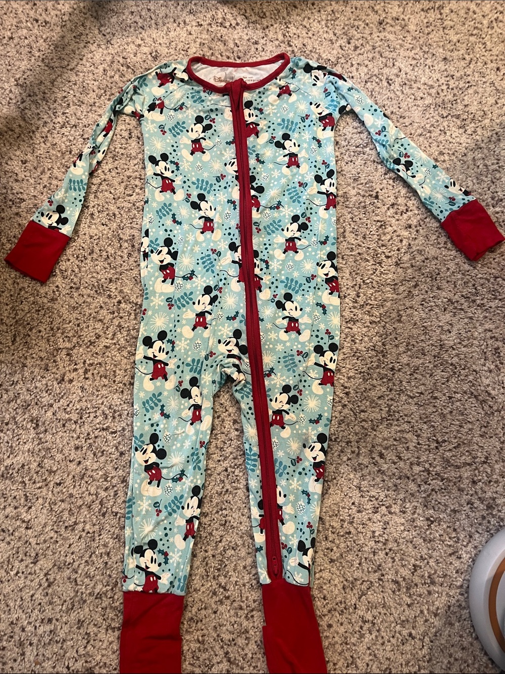 Little Sleepies Disney Blue Mickey Mouse Christmas Bamboo Convertible Romper